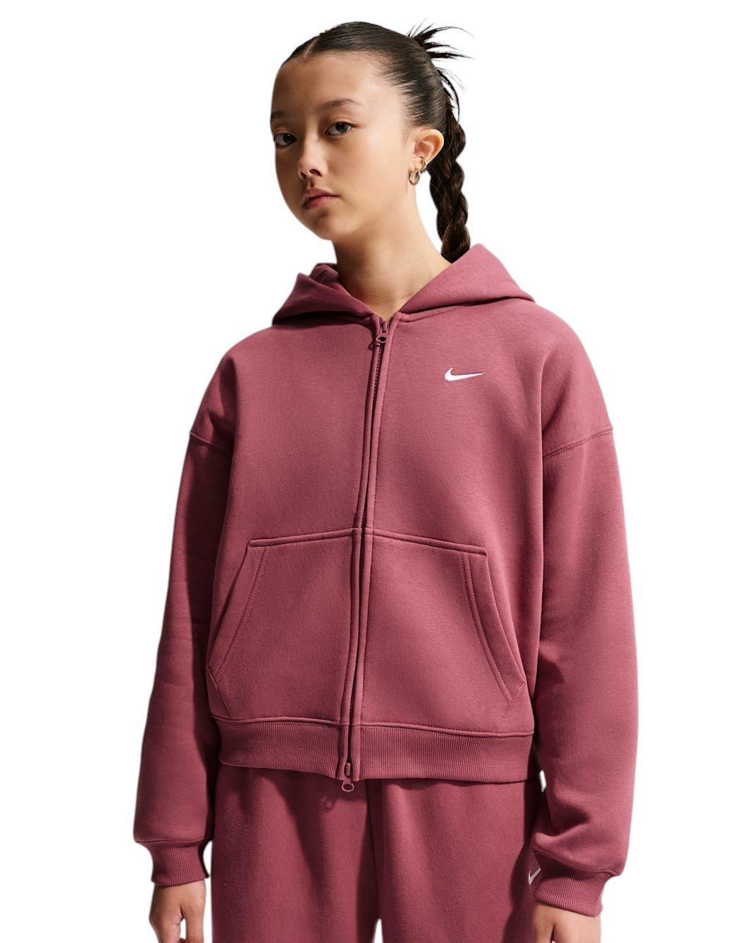 Nike Big Girls' Sportswear Studio Fleece Oversized Full-Zip Jacket - Pink Smoke - PINK SMOKE